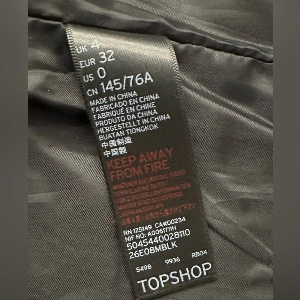 Topshop Women's Black 100% Polyester Cropped Biker Jacket Ladies Zipper Pocket - Picture 8 of 12